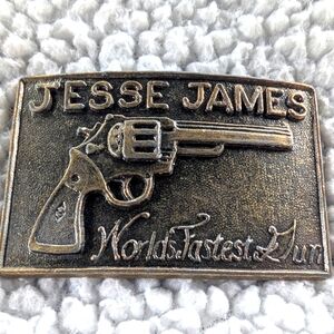 VINTAGE 1970s **JESSE JAMES WORLD'S FASTEST GUN** OLD WEST BELT BUCKLE